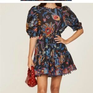 Farm Rio Sunset Tapestry Floral Puff Sleeve Mini Dress